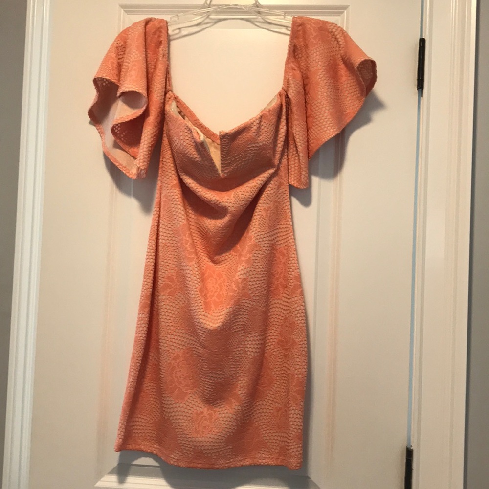 Peach off the shoulder party dress. Never worn!